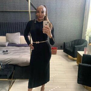 Tory Burch JERSEY TURTLENECK MIDI DRESS BLACK size 12